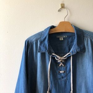 Ruff Hewn Lace Up Neck Chambray Tunic